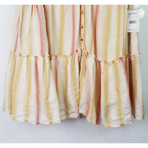 NWT Free People Do It Again Frayed Trim Mini Dress Fresh Almond Stripe Small - Picture 7 of 14